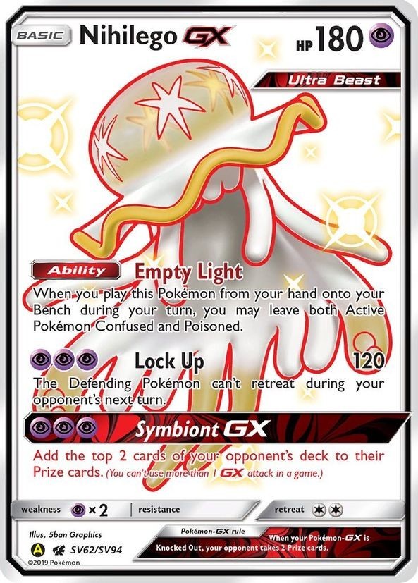 Nihilego GX - SV62/SV94 - Pokemon Hidden Fates Sun & Moon Shiny Rare Card NM