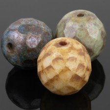 Czech Glass Faceted Round Beads: Opaque Natural Rainbow Finish 10ct.