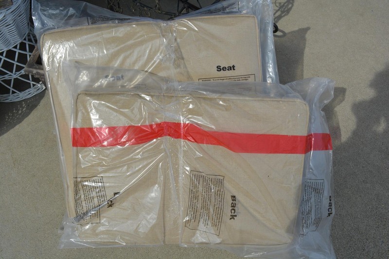 BALLARD DESIGNS Patio Chair PAIR Tan Replacement Seat / Back Cushions Amalfi 24"