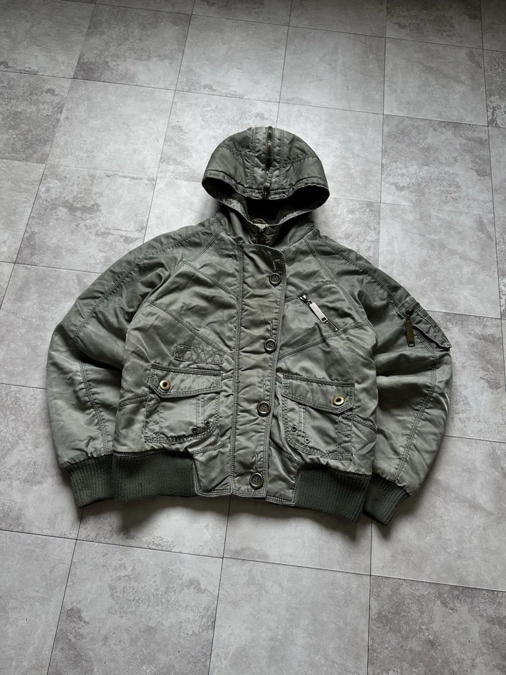 Vntg Washed Bomber LGB If Six Was Nine Style Faux Fur Zip Cropped Bomber Jacket - Image 3 of 4