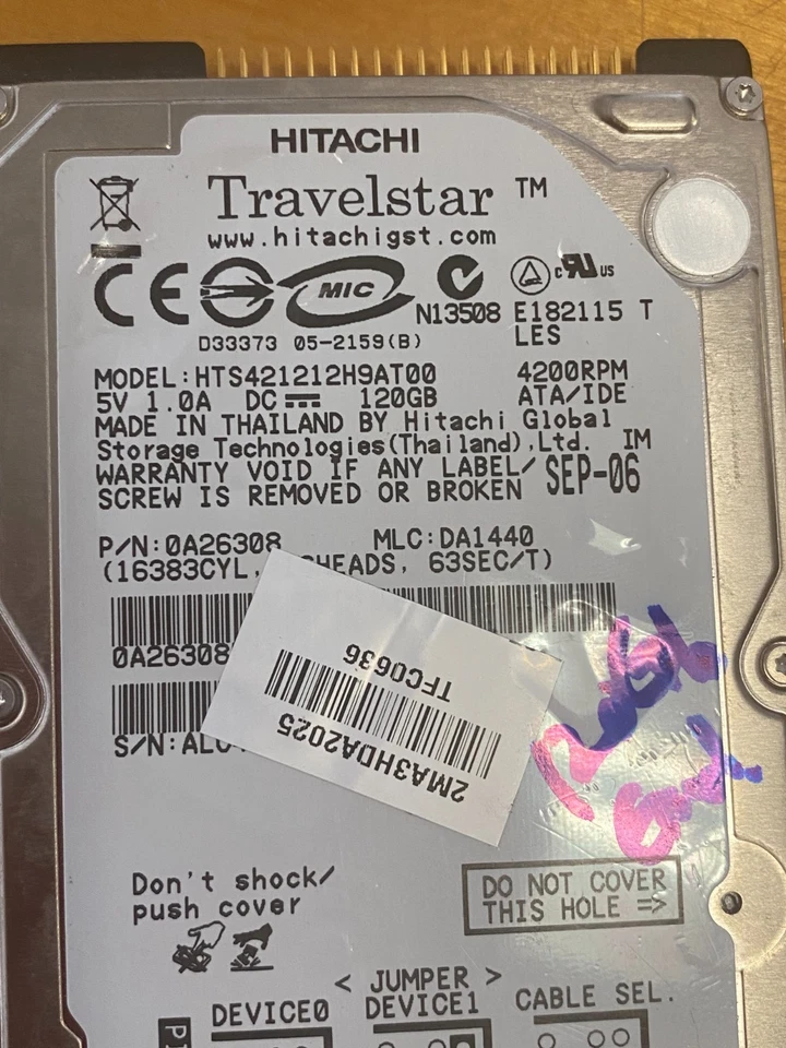 Tested. HITACHI Travelstar HTS421212H9AT00 120GB IDE/ATA 4200RPM WARRANTY - Image 2 of 3