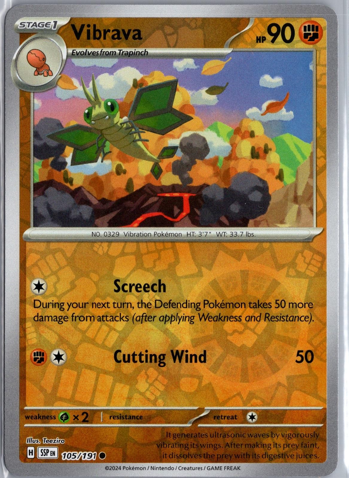 Vibrava 105/191 Common Surging Sparks Pokemon Reverse Holo Lightly Played