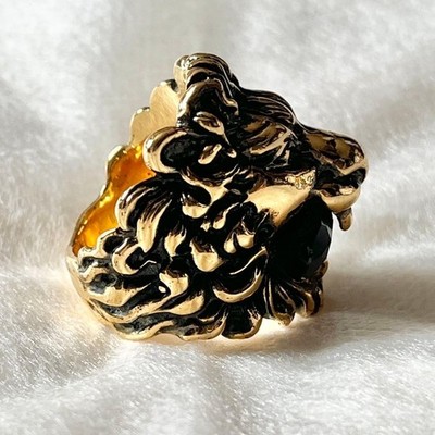 Gucci Lion Head Ring black Stone Metal Gold Glass Us Size 8 | eBay