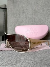 VTG Juicy Couture Cream GLITTER PUNK/S Shield Sunglasses Hard Case Cloth Italy