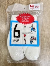 Vintage 6 Pack Cotton Blend Socks Youth/Kids 4-6.5 White Crew Cushion USA NEW