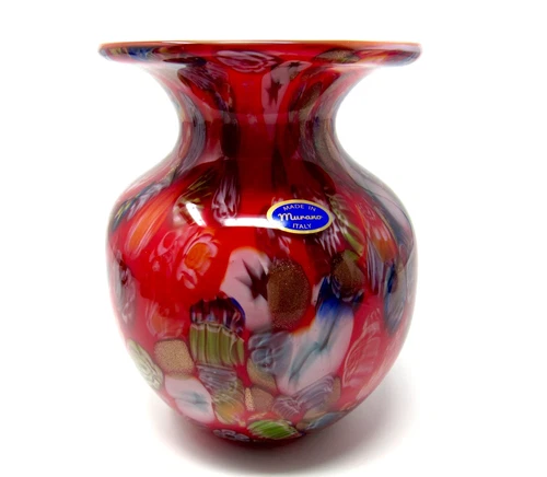 Murano Art Glass End Of Day Millefiori Freeform Bulbous Vase Very Elegant