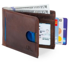 RFID Blocking Slim Bifold Genuine Leather Thin Minimalist Front Pocket Wallet...