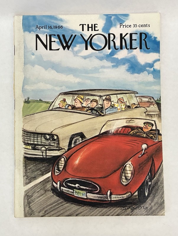 The New Yorker Magazine April 16, 1966 Cartoon Car Road Trip Cover C. D. Saxon