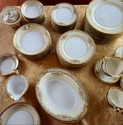 Vintage Noritake China Set Service For 12 Gold Gilded Floral Trim