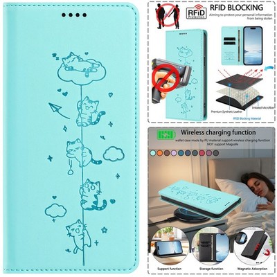 Flip Wallet Case For iPhone 16 17 Pro Max 15 14 13 PU Leather Cover Cat Pattern