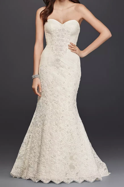 chinese dress ladies Never Worn Oleg Cassini Notch neck lace Corset Mermaid Wedding Dress main image 1