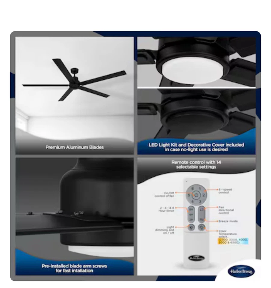 Harbor Breeze Cando 72 英寸变色集成 LED 户外哑光黑色 — 第 4/4 张图片