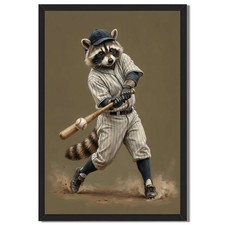 Raccoon Baseball Player Wall Art Canvas Oil Paintings Reproduction
