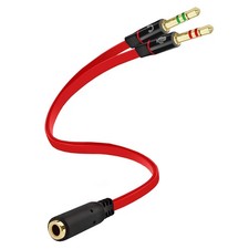Red 3.5mm Headset to PC Adapter Y Splitter for Audio and Microphone Use