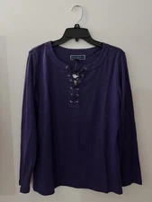 NEW Women’s Karen Scott Long Sleeve Purple Size M 100% Cotton