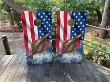 WATERPROOF  FADEPROOF Cornhole Board Wraps USA Flag and Flounder Fishing /