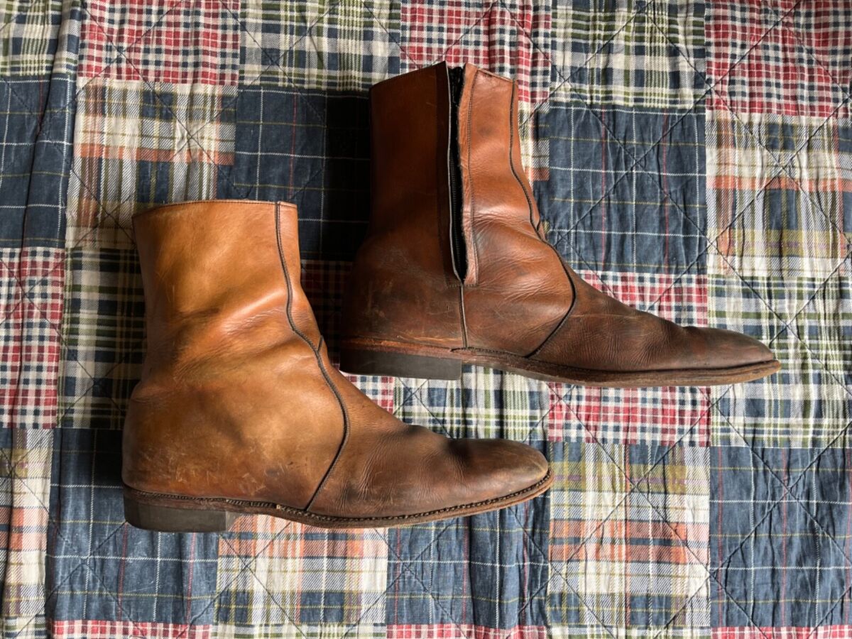 Vintage Side Zip 60s 70s Leather Brown Boots Cat's Paw Heel Vintage Side Zip 60s 70s Leather Brown Boots Cat's Paw Heel
