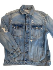 Free People Denim Trucker Jacket Distressed Studded Women  s Oversized Medium