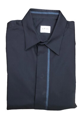 Armani Collezioni Navy Hidden Button Dress Shirt Size Small MSRP $460