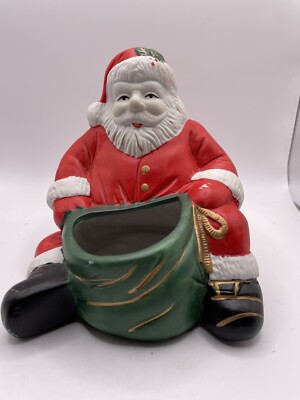 Vintage santa claus figurine Candy Bowl,  Pottery, Hand Painted
