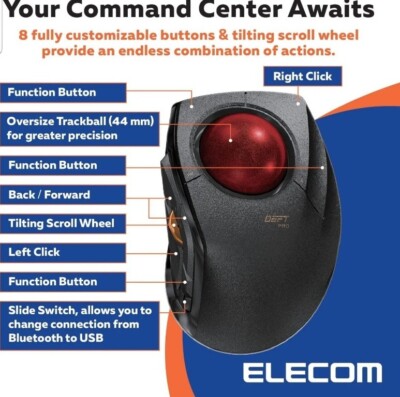 ELECOM DEFT PRO Trackball Mouse Wired Wireless Bluetooth M ELECOM DEFT PRO Trackball Mouse Wired Wireless Bluetooth M