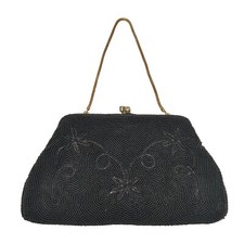Vintage Hand Made In Japan Black Beaded Evening Purse.