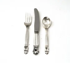Georg Jensen Acorn Sterling Silver Baby Child's Place Setting
