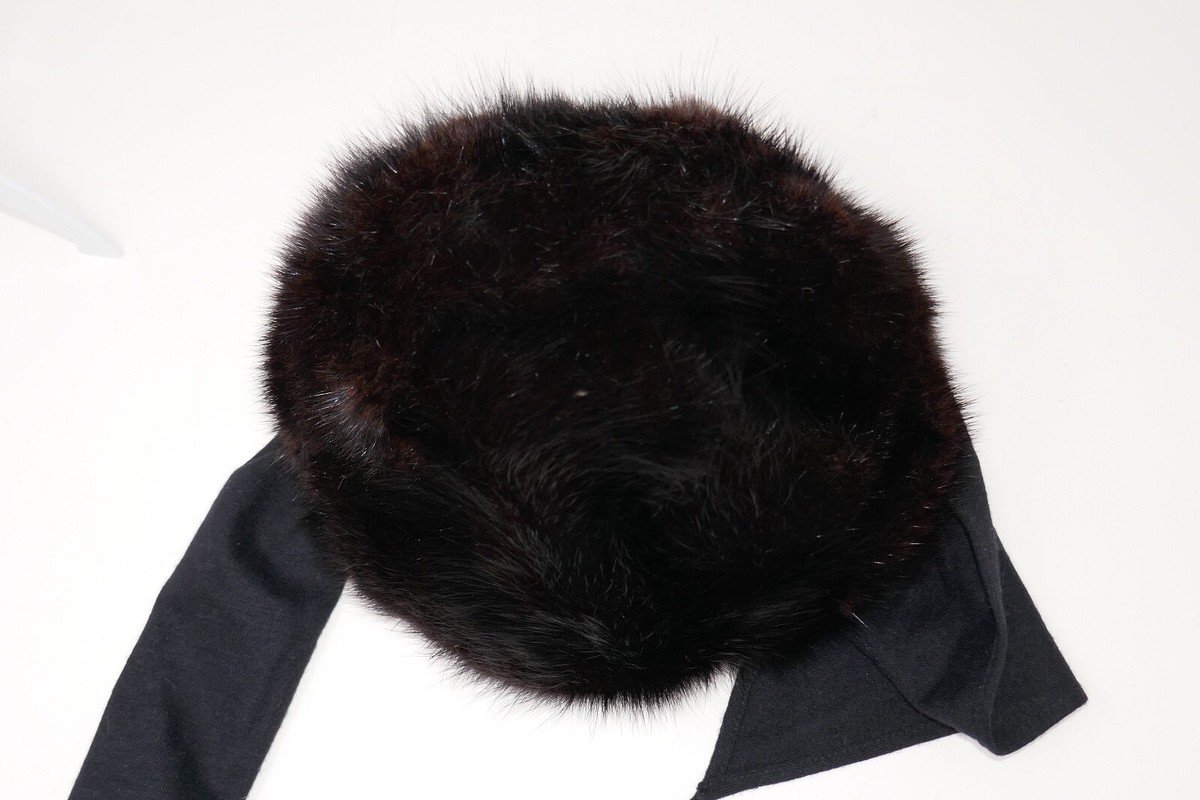 Canadian Hat Mfg Co 1980\'s Black Muskrat Fur Hat with Wool Scarf Ties Vintage Fur Hat With Ties - Etsy main image 4
