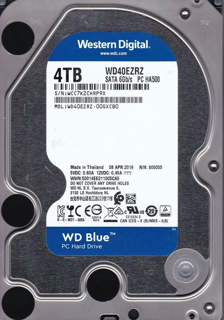 Western Digital Blue WD40EZRZ-00GXCB0 s/n:WCC7K Apr 2019 4TB SATA 3.5 ...