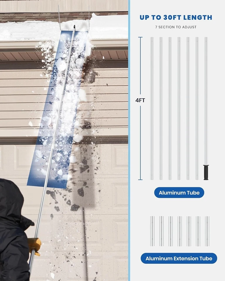 Rastrillo de techo rastrillo de eliminación de nieve desmontable de 30 pies rastrillo de nieve cortador de techo inclinado Foto 2 de 4