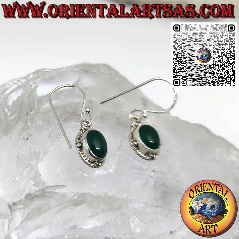 Orecchini in argento 925 ‰ con agata verde naturale ovale sfere e treccia - Immagine 2 di 4