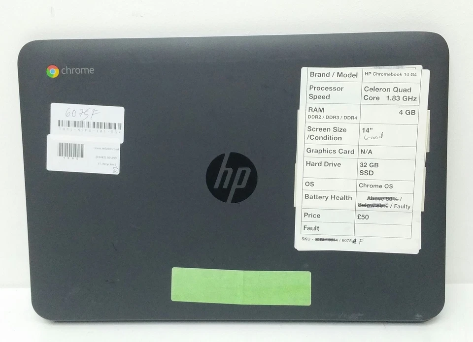 HP Chromebook 14 G4 Celeron Quad Core 1.83GHz 14" 4GB RAM 32GB SSD Chrome OS - Image 3 of 4