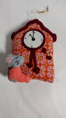 Vintage Needle Felt Hickory Dickory Dock Mouse Clock Christmas Ornament 4 1/2''