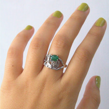 Aventurine Gemstone 925 sterling silver oxidized ring for anniversary