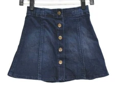 Hope & Henry Girls Dark Wash Button Front Stretch Denim Blue A Line Mini Skirt 5