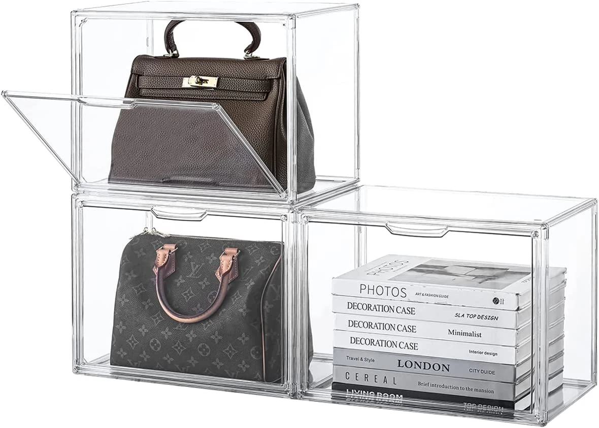 Purse Storage Organizer for Closet, 3 Pack Clear Acrylic Display Box for  Handbag