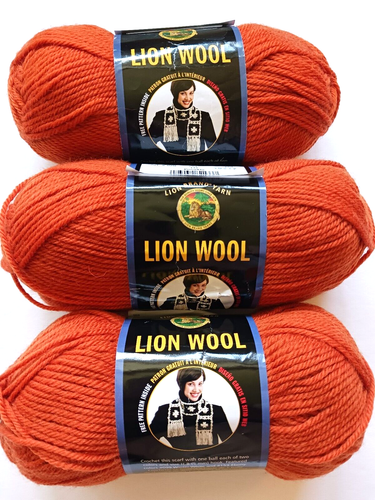 Lion Brand Lion Wool Yarn 100% Wool 3 Sks 133 Pumpkin Orange 158 Yds Felting Kni