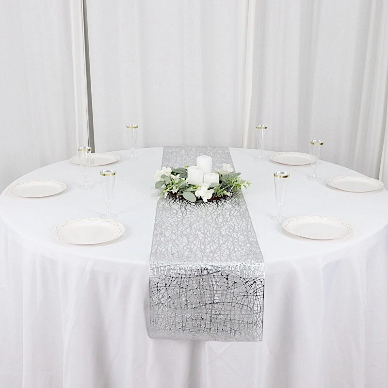 6 ft SILVER Metallic Reversible Woven Plastic Woven Vinyl TABLE RUNNER Party - Image 2 of 4