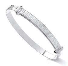 Sterling Silver Expanding Baby Bangle - GREEK KEY PATTERN -  NEW - Gift Boxed