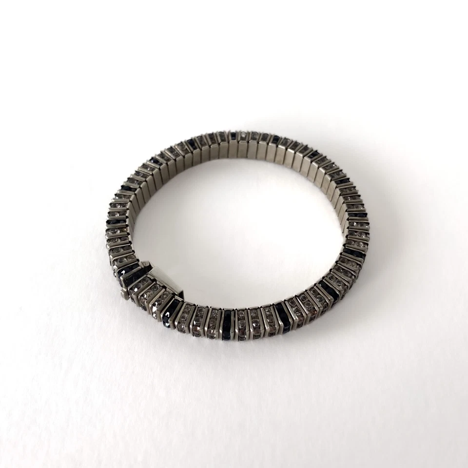 Pulsera Art Déco DRGM De Schreiber & Hiller - Metal Plateado, Ónix & Strass 1930 - Imagen 2 de 4