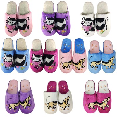 Damen Hausschuhe Lustige mit Kuh Pantoffeln Plüsch Kuschelige Slippers