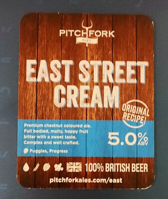 PITCHFORK ALES BRAUEREI EAST STREET CREAM ALE BIERPUMPE GRIFF CLIP ABZEICHEN 5,0 % PA