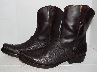AZTEC WOLF Python Skin Brown Western Oiled Leather Cowboy Zip Boots Mens Sz 11.5