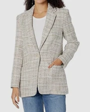 Calvin Klein Women's Beige Tweed Peak-Collar One-Button Blazer Jacket Size 2