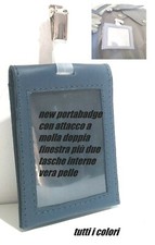 porta badge ufficio nero/blu in vera pelle nuovo porta tesserino idea regalo