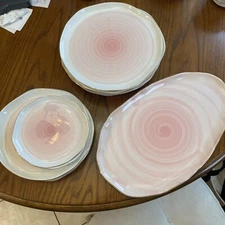 Home Essentials Artisanal Collection - Pink Swirl Plates And Platter Lot Of 13