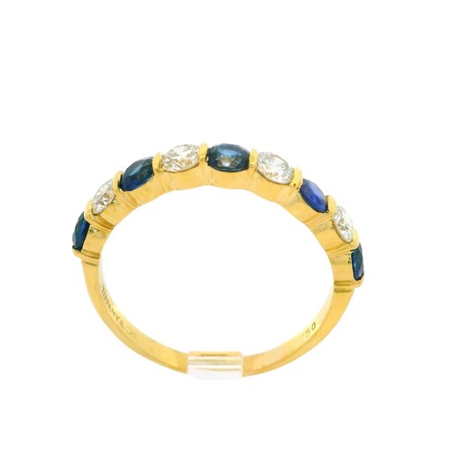 Tiffany & Co. 18k Gold 1.95ct Bar Channel Sapphire & Diamond 9 Stone Band Ring - Picture 7 of 10