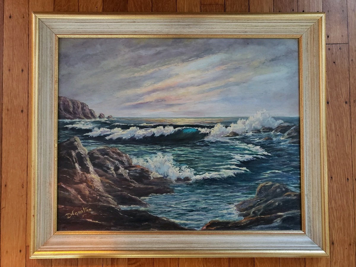 Nova Scotia Coast Seascape, Signed Oil Painting D. Hamilton '57
