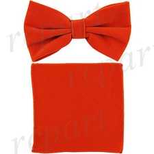 New in box Brand Q formal Men's Pre-tied Velvet Bow tie & Hankie Orange wedding
