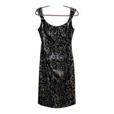 Maggy London Special Occasion Dress SZ 10 Black Silver Swirls Sleeveless Party